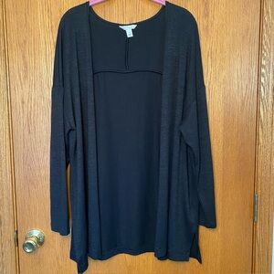 Boutique 1X Black Women’s Cardigan Sweater Open Front  Drop Shoulder Side Slits